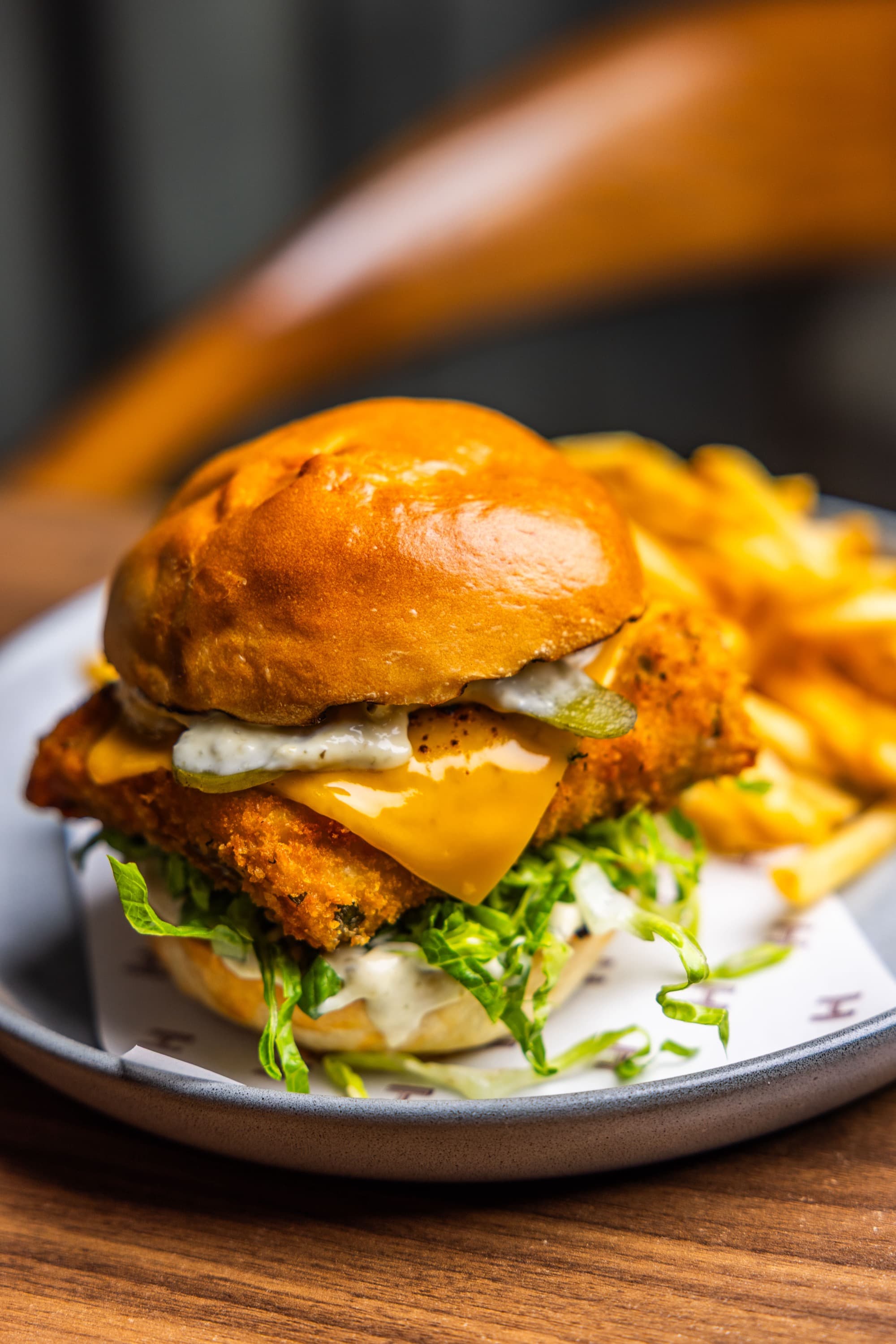 Fish burger with fries